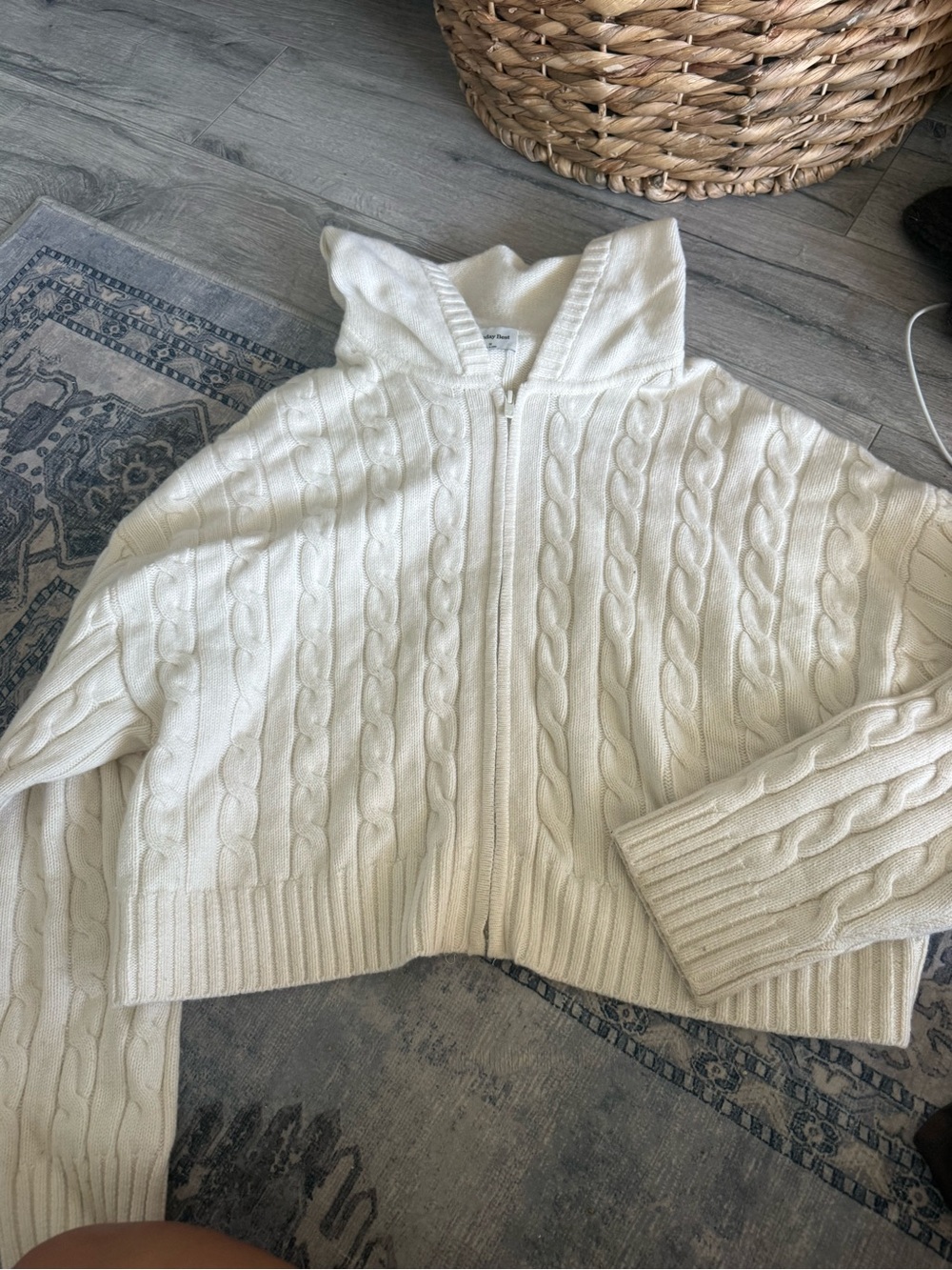 Aritzia Cable-Knit Zip Hoodie in Cream - Picture 2 of 3